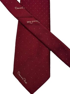 Oscar de la Renta Vintage Maroon Silk Tie with Microdot Pattern